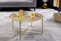 ORIENT Runder Couchtisch 70cm messing gold abnehmbares Tablett klappbar Hammerschlag Design