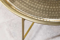 ORIENT Runder Couchtisch 70cm messing gold abnehmbares Tablett klappbar Hammerschlag Design