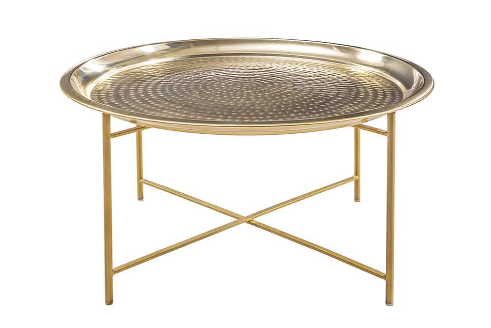 ORIENT Runder Couchtisch 70cm messing gold abnehmbares Tablett klappbar Hammerschlag Design