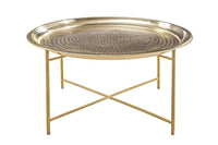 ORIENT Runder Couchtisch 70cm messing gold abnehmbares Tablett klappbar Hammerschlag Design