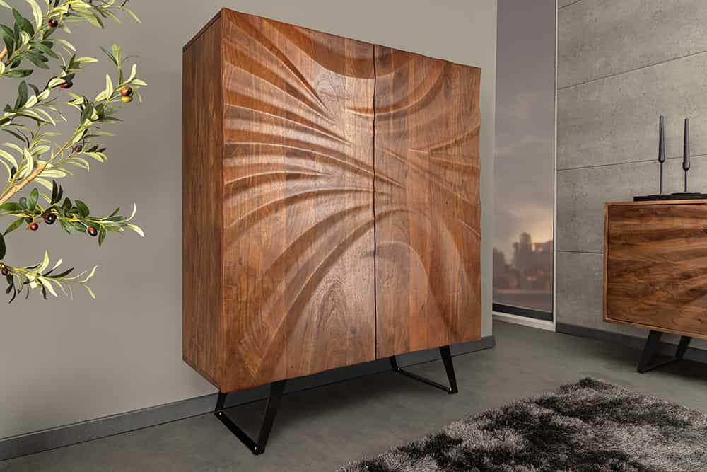 Massivholz Highboard HURRICANE 120cm braun Akazie 3D-Design