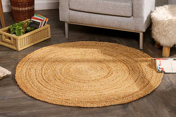 Runder Teppich PURE NATURE 120cm Jute handgewebt Flachgewebe