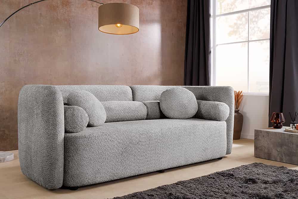 ART DECO Modernes Sofa 200cm Bouclé 3-Sitzer Couch inkl. Kissen