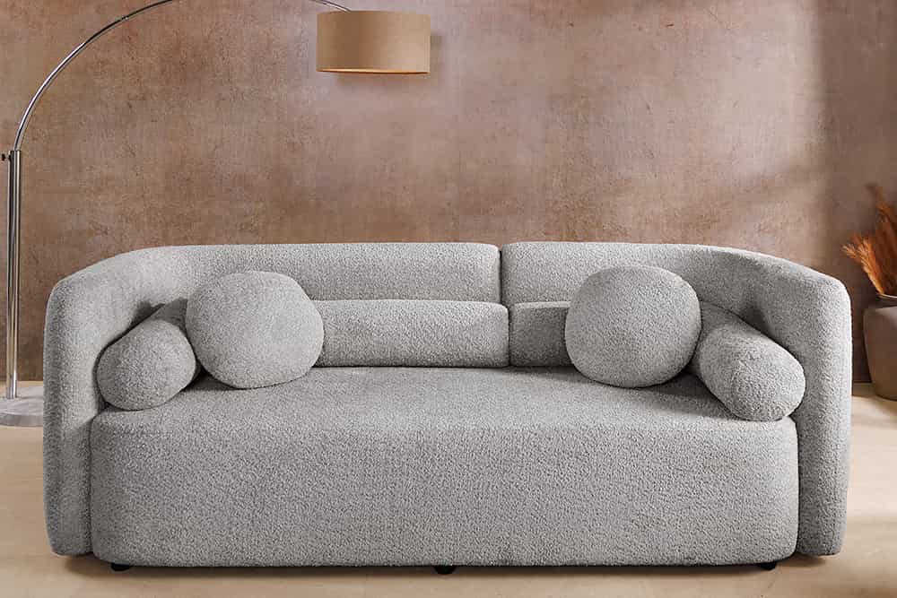 ART DECO Modernes Sofa 200cm Bouclé 3-Sitzer Couch inkl. Kissen