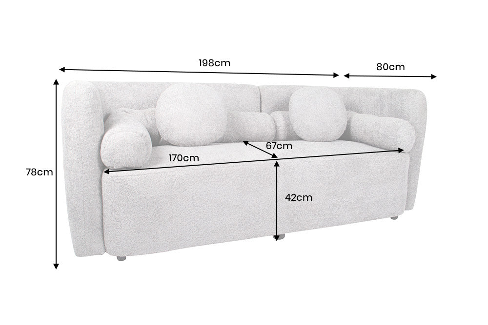 ART DECO Modernes Sofa 200cm Bouclé 3-Sitzer Couch inkl. Kissen