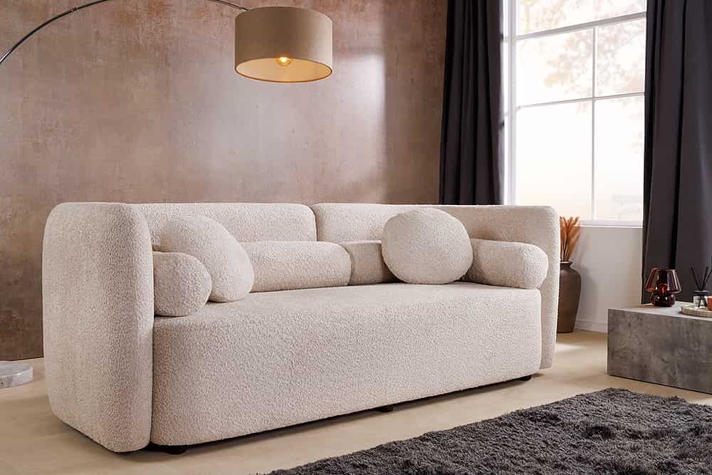 ART DECO Modernes Sofa 200cm Bouclé 3-Sitzer Couch inkl. Kissen