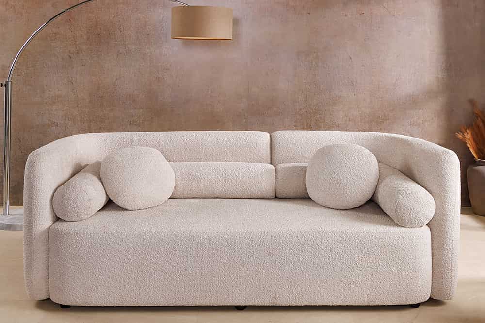 ART DECO Modernes Sofa 200cm Bouclé 3-Sitzer Couch inkl. Kissen