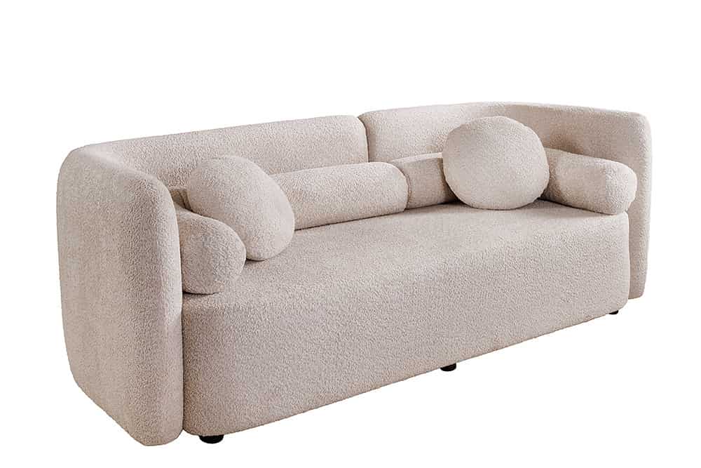 ART DECO Modernes Sofa 200cm Bouclé 3-Sitzer Couch inkl. Kissen