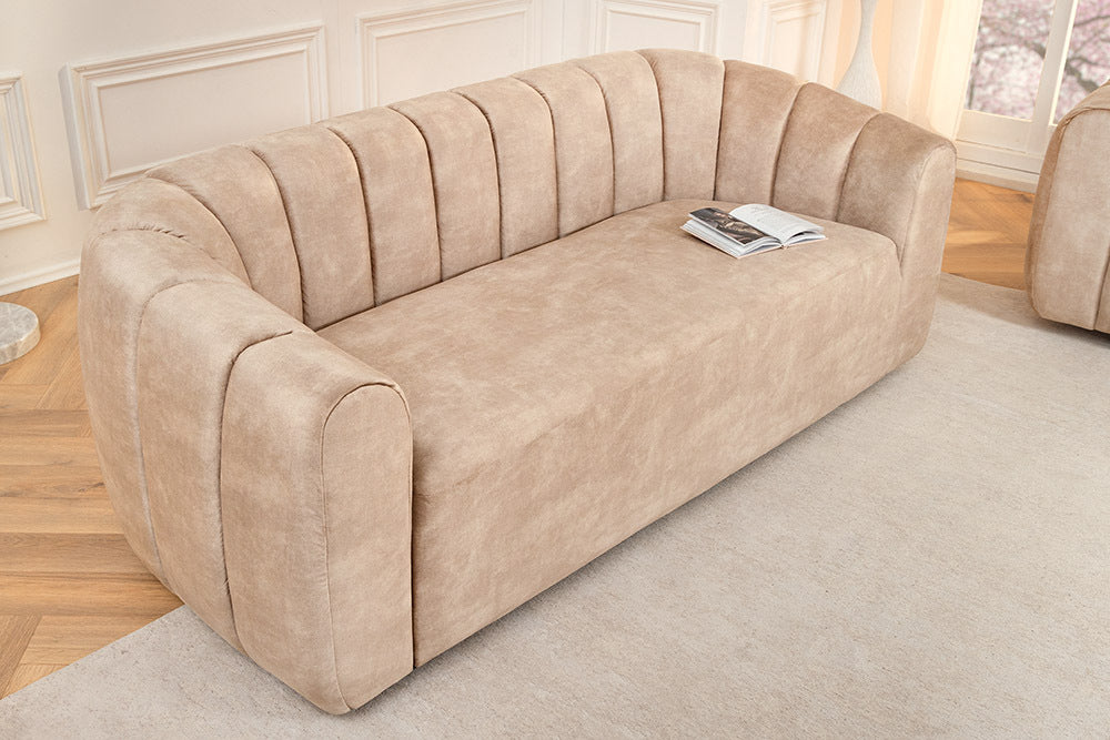 BABYLON 3-Sitzer Sofa 200cm Samt mit Ziersteppung