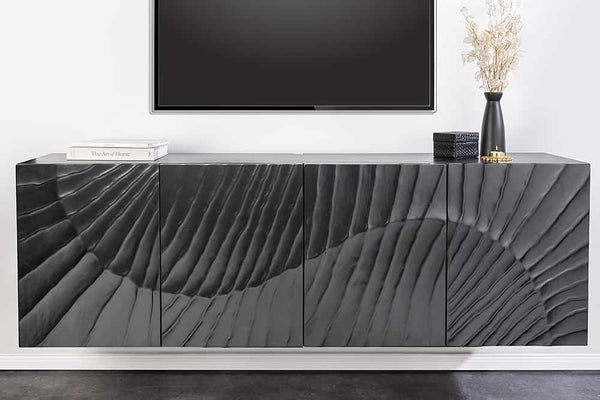 Massives Sideboard SCORPION 180cm schwarz hängend Mangoholz 3D-Design