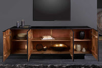 Hängendes Sideboard GOLDEN SUNSET 180cm schwarz mit 3D Schnitzereien gold massiv Mangoholz handmade