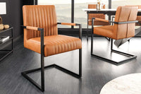 BIG ASTON Moderner Freischwinger Armlehnenstuhl Echtleder Federkern Metall