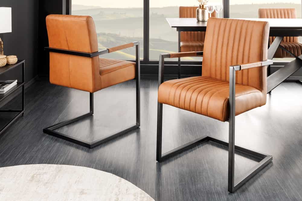 BIG ASTON Moderner Freischwinger Armlehnenstuhl Echtleder Federkern Metall