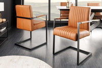 BIG ASTON Moderner Freischwinger Armlehnenstuhl Echtleder Federkern Metall