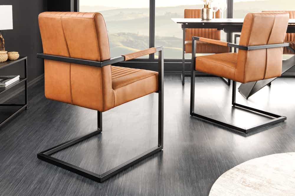 BIG ASTON Moderner Freischwinger Armlehnenstuhl Echtleder Federkern Metall