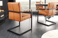 BIG ASTON Moderner Freischwinger Armlehnenstuhl Echtleder Federkern Metall