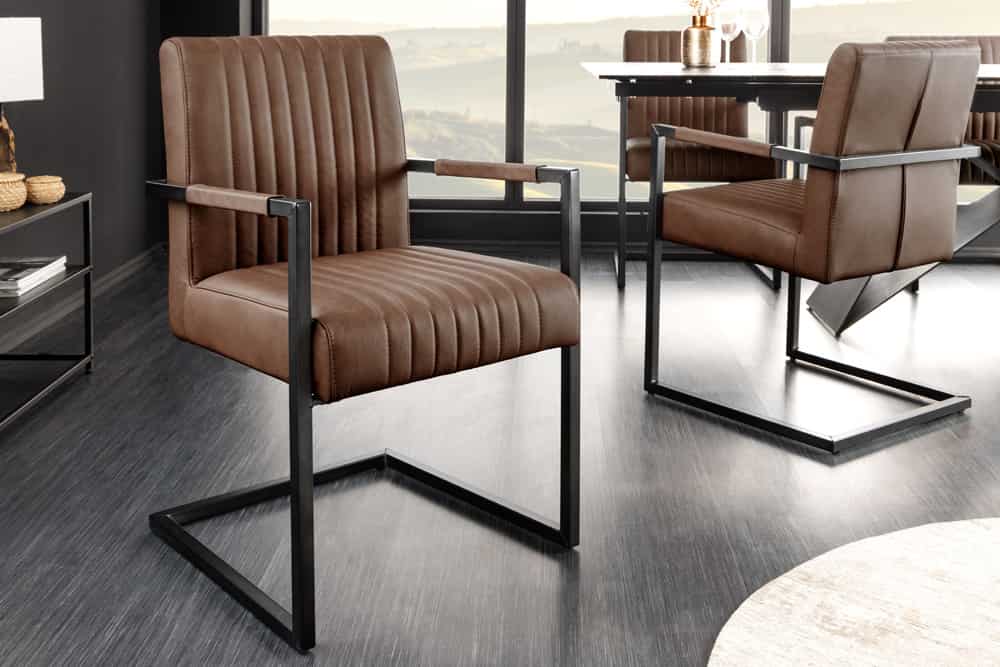 BIG ASTON Moderner Freischwinger Armlehnenstuhl Echtleder Federkern Metall