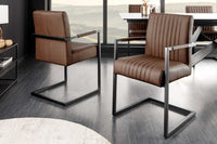 BIG ASTON Moderner Freischwinger Armlehnenstuhl Echtleder Federkern Metall