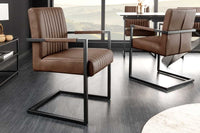 BIG ASTON Moderner Freischwinger Armlehnenstuhl Echtleder Federkern Metall