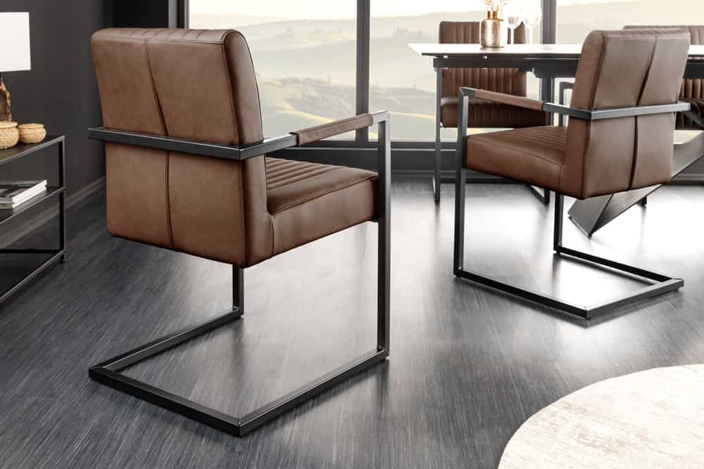 BIG ASTON Moderner Freischwinger Armlehnenstuhl Echtleder Federkern Metall