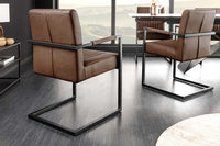 BIG ASTON Moderner Freischwinger Armlehnenstuhl Echtleder Federkern Metall