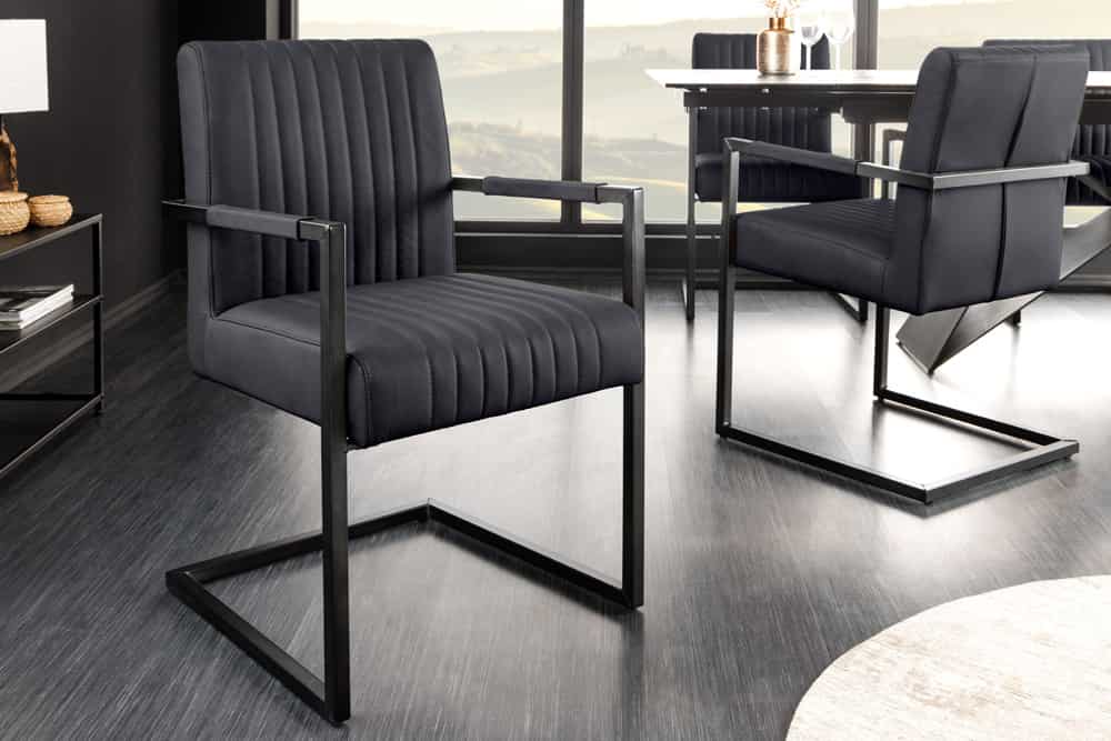 BIG ASTON Moderner Freischwinger Armlehnenstuhl Echtleder Federkern Metall