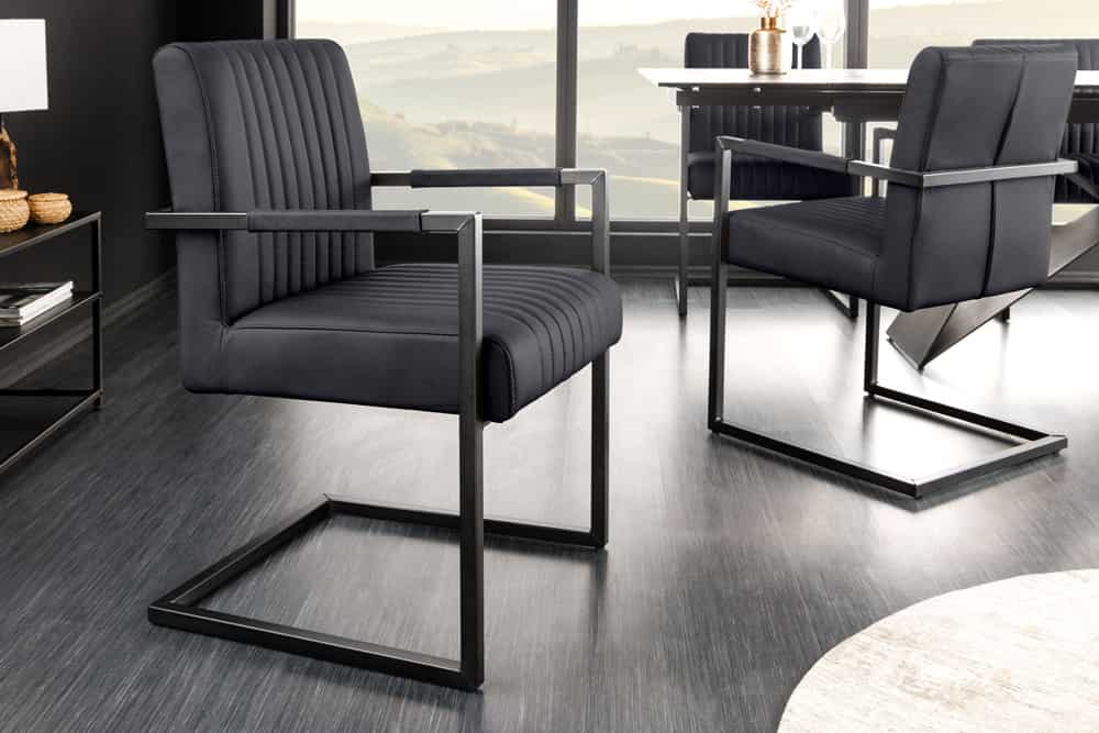 BIG ASTON Moderner Freischwinger Armlehnenstuhl Echtleder Federkern Metall