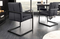 BIG ASTON Moderner Freischwinger Armlehnenstuhl Echtleder Federkern Metall