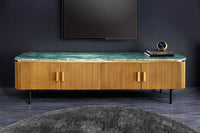 VENEZIANO Design TV-Board 160cm messing grün Marmorplatte Mangoholz Retro