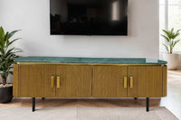 VENEZIANO Design TV-Board 160cm messing grün Marmorplatte Mangoholz Retro