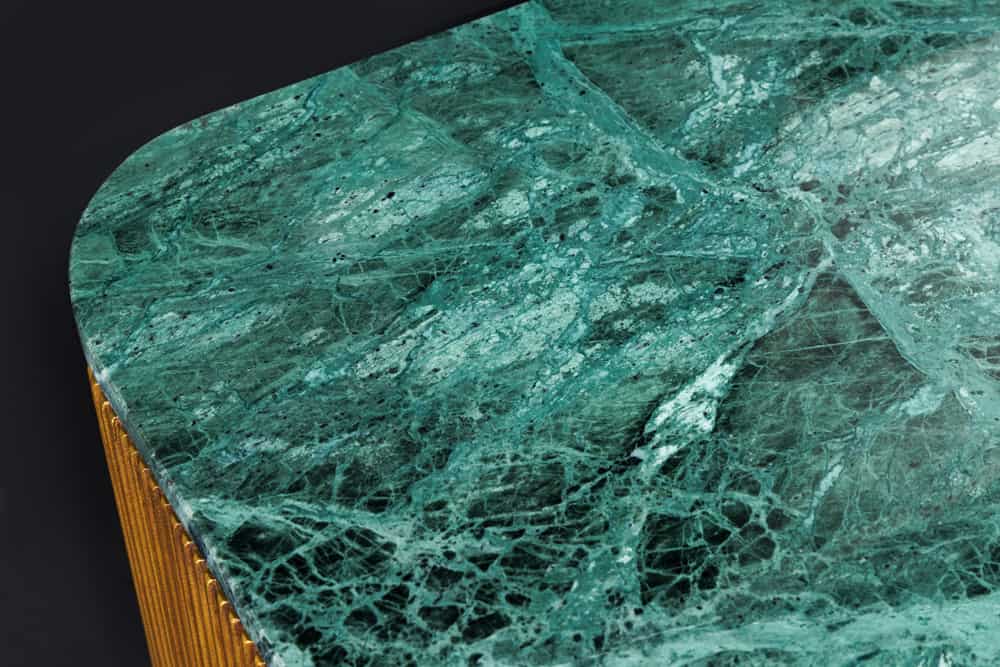 VENEZIANO Design TV-Board 160cm messing grün Marmorplatte Mangoholz Retro