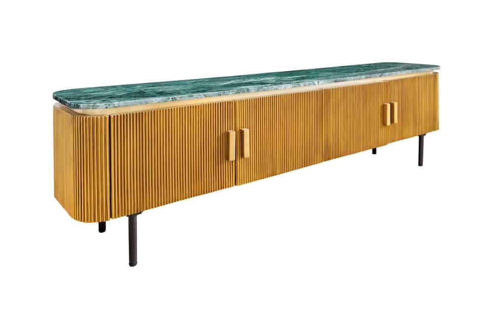 VENEZIANO Design TV-Board 160cm messing grün Marmorplatte Mangoholz Retro