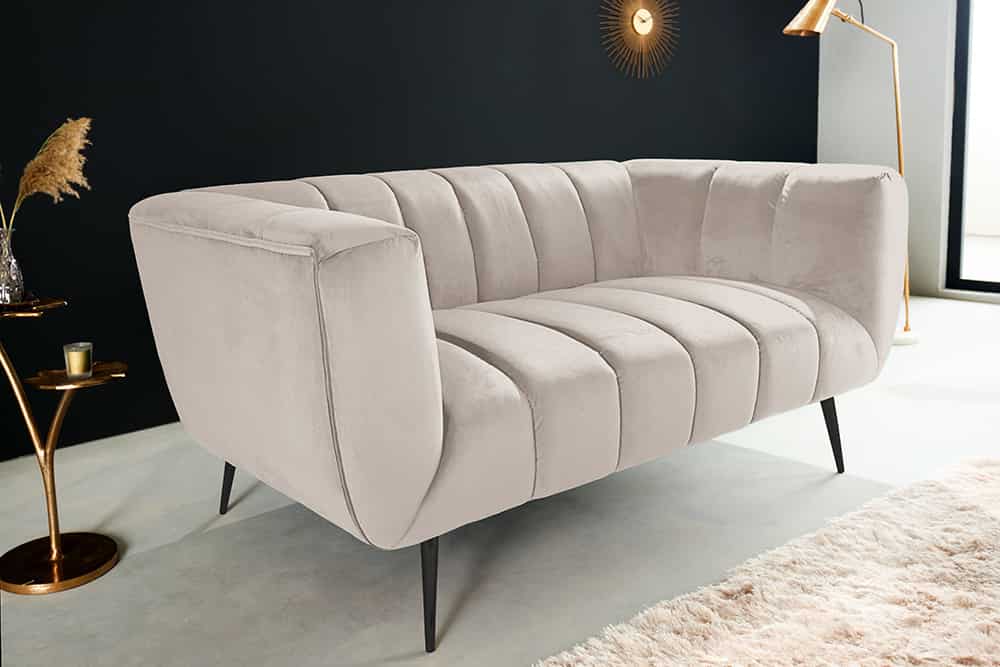 Design 2-Sitzer Sofa NOBLESSE 165cm champagner Samt schwarze Metallfüße Federkern