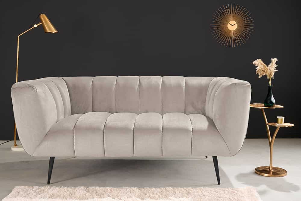 Design 2-Sitzer Sofa NOBLESSE 165cm champagner Samt schwarze Metallfüße Federkern