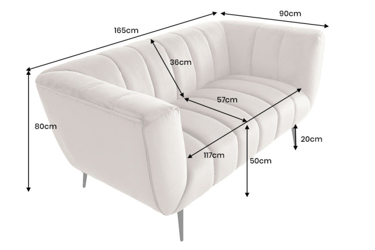 Design 2-Sitzer Sofa NOBLESSE 165cm champagner Samt schwarze Metallfüße Federkern