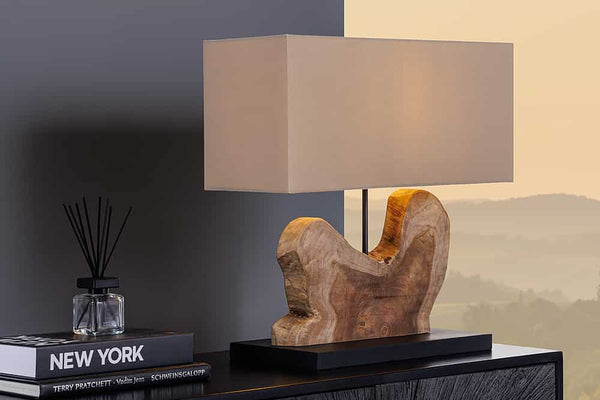 EUPHORIA Handcrafted driftwood table lamp 45cm beige with linen shade