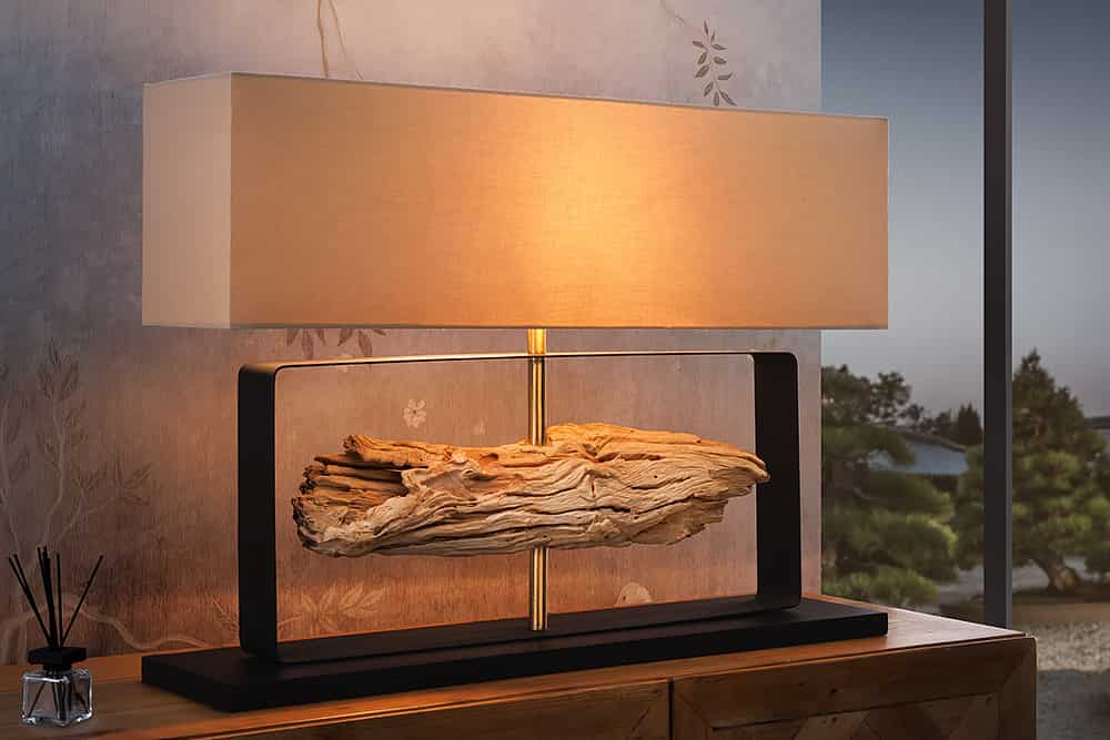 EUPHORIA Handcrafted driftwood table lamp 45cm beige with linen