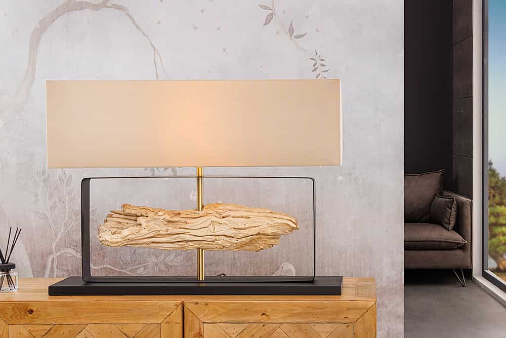 EUPHORIA Handcrafted driftwood table lamp 45cm beige with linen shade