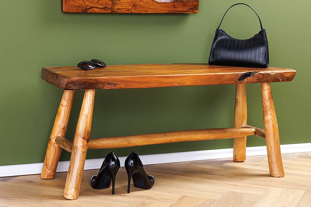 ROOT Massivholz Bank 100cm braun natur Teak Baumstamm