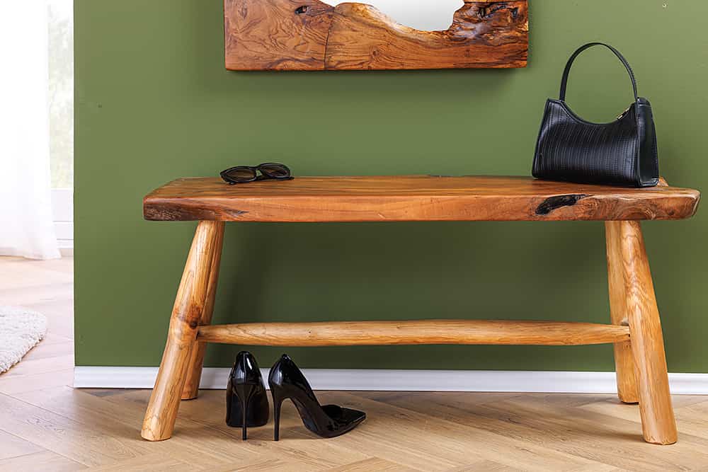 ROOT Massivholz Bank 100cm braun natur Teak Baumstamm
