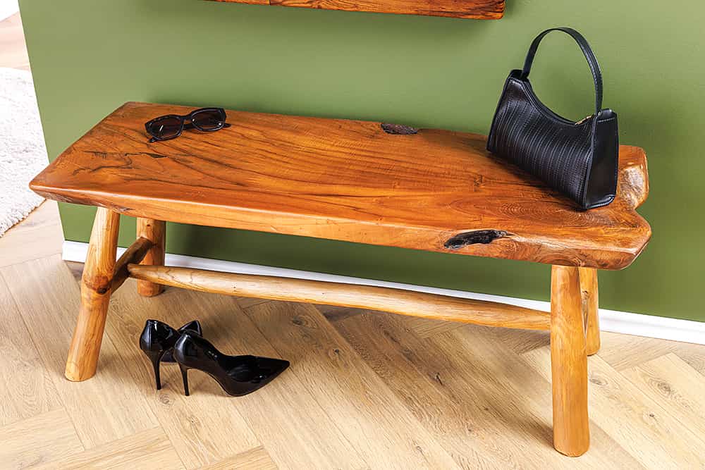 ROOT Massivholz Bank 100cm braun natur Teak Baumstamm
