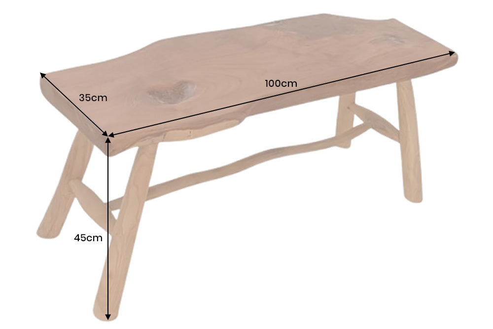 ROOT Massivholz Bank 100cm braun natur Teak Baumstamm