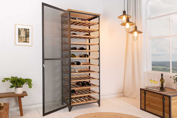 BODEGA Design Weinschrank 185cm natur schwarz Tannenholz Metall Flaschenregal