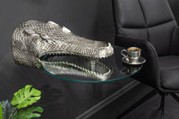 WILDLIFE CROCODILE Design Hängetisch 60cm silber Metall Krokodil Beistelltisch