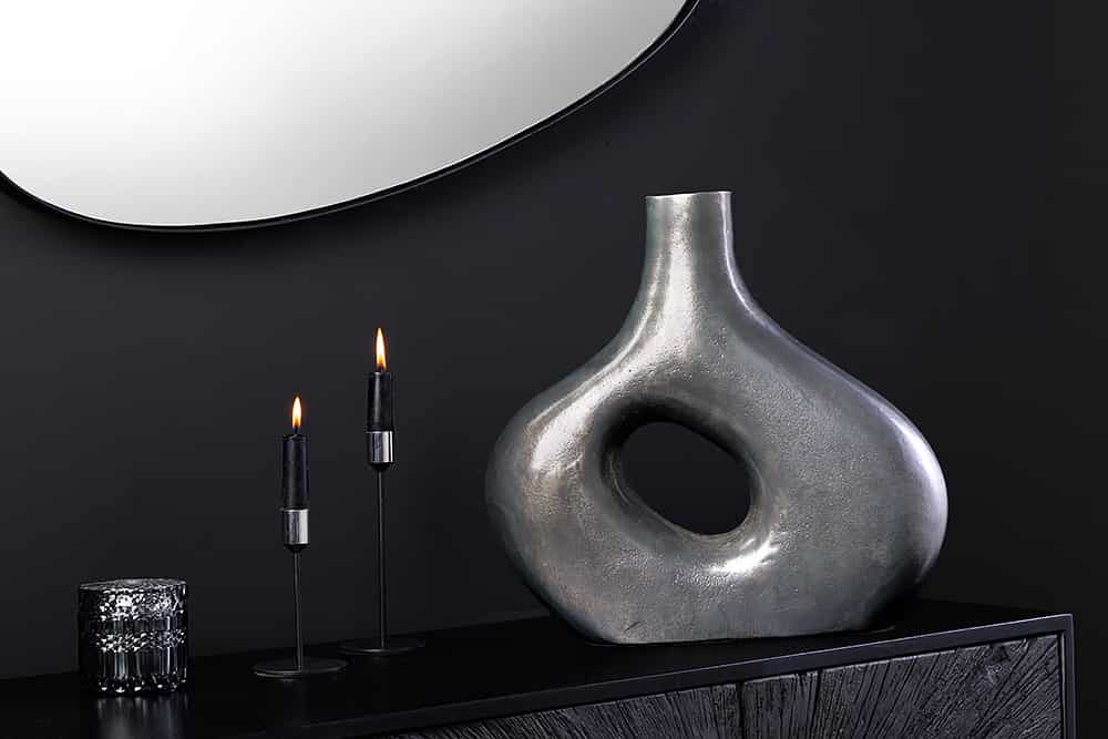 RING Handgefertigte Vase 30cm/50cm dunkelgrau Metall Dekoration Blumenvase