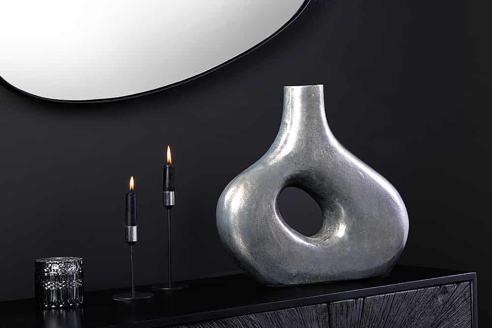 RING Handgefertigte Vase 30cm/50cm dunkelgrau Metall Dekoration Blumenvase