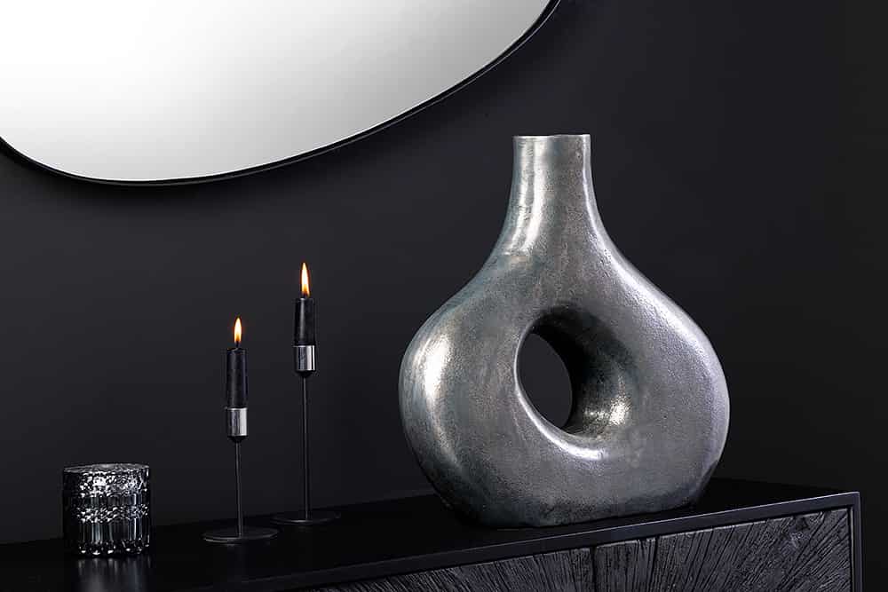 RING Handgefertigte Vase 30cm/50cm dunkelgrau Metall Dekoration Blumenvase