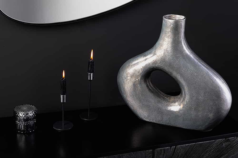RING Handgefertigte Vase 30cm/50cm dunkelgrau Metall Dekoration Blumenvase