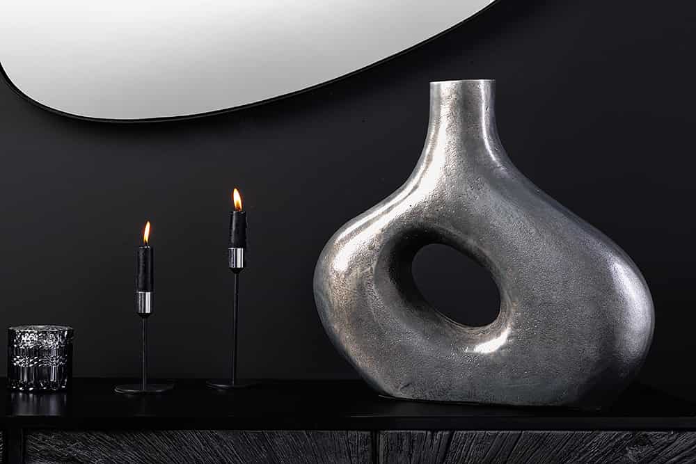 RING Handgefertigte Vase 30cm/50cm dunkelgrau Metall Dekoration Blumenvase