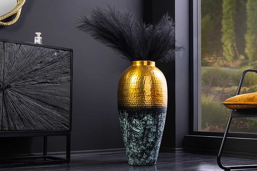 ORIENT Handgefertigte Deko Vase gold Metall mit Patina Hammerschlag Design